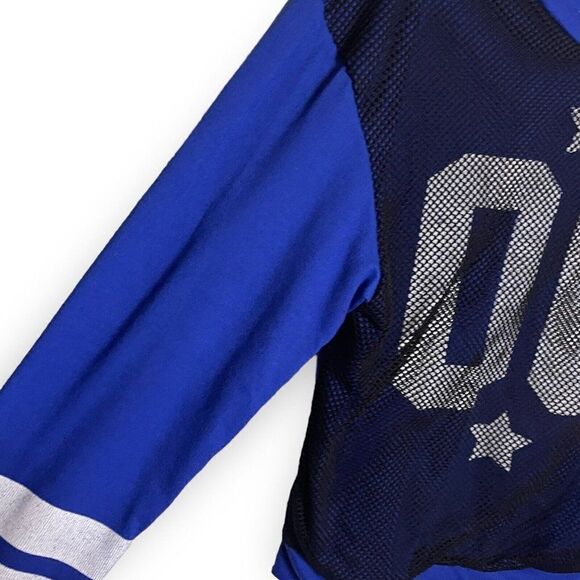 Blush Womens Blue Long Sleeve Sweater Top Medium Jersey Mesh Striped Color Block - Picture 5 of 7